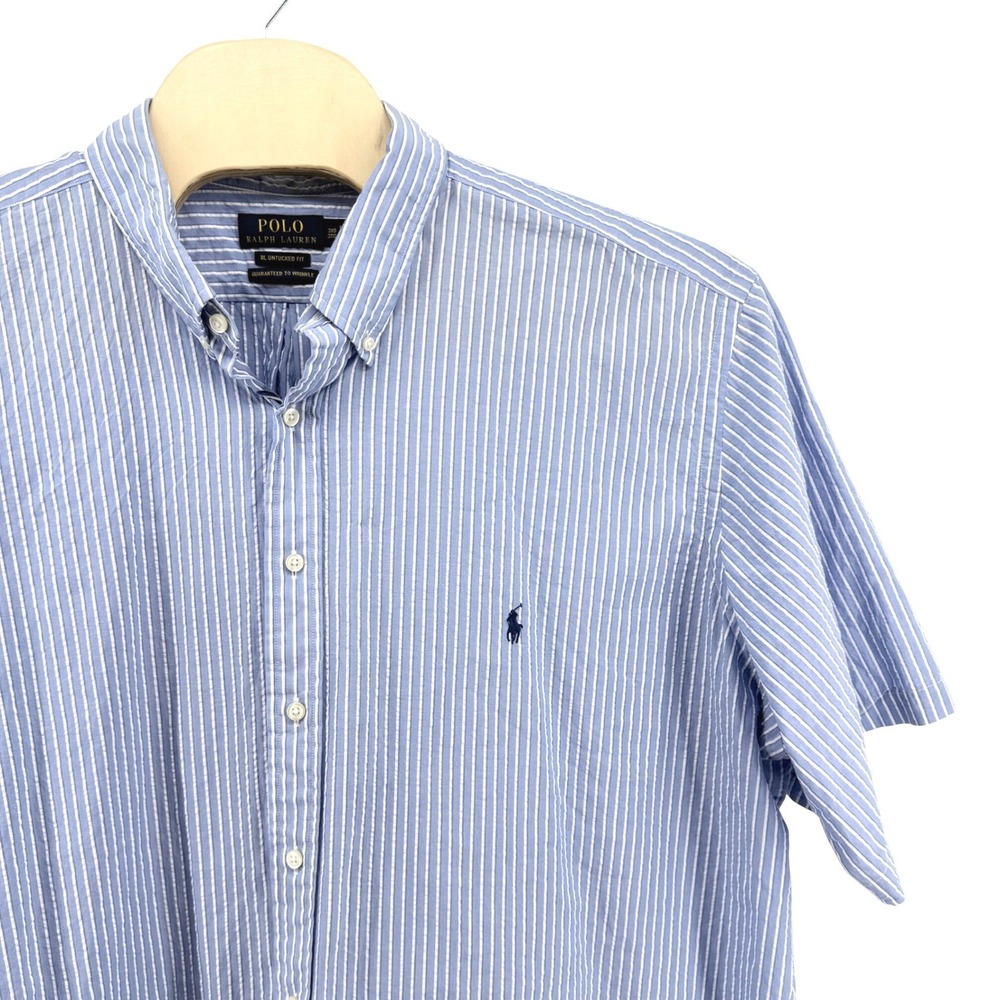 Polo Ralph Lauren Mens 3XB Pre-Owned Shirt Blue Striped Seersucker Untucked Fit